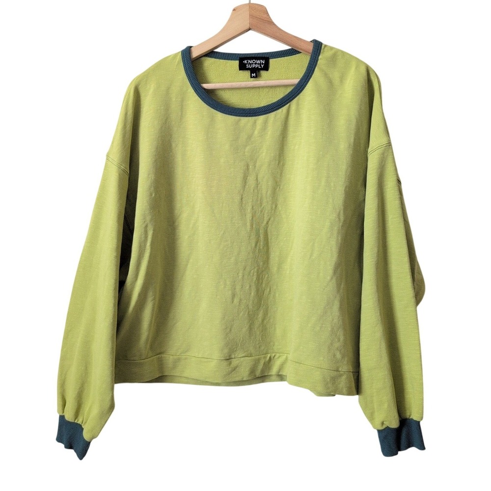 Known Supply Women Lime Green Organic Cotton Relaxed Pullover Sweatshirt Medium
